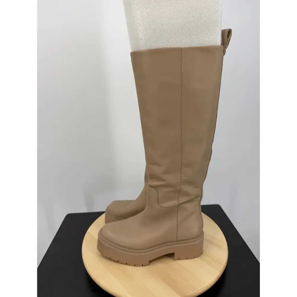 Sam Edelman Womens Larina Tall Boots Size 6.5 Sesame Leather Beige Platform